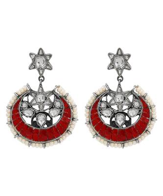 Silver plated red stone chand style earrings 1