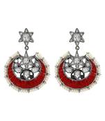 Silver plated red stone chand style earrings