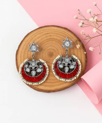 Silver plated red stone chand style earrings 2
