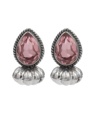 Silver plated pink stone stud earrings 1