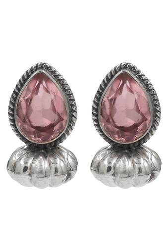 Silver plated pink stone stud earrings