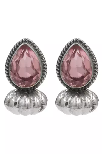 Silver plated pink stone stud earrings