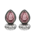 Silver plated pink stone stud earrings