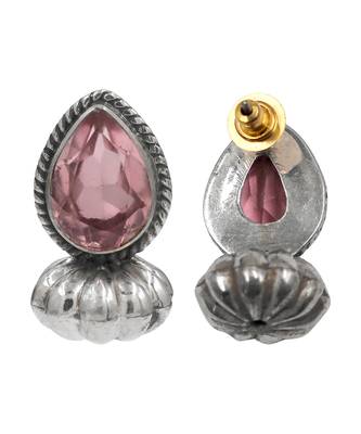 Silver plated pink stone stud earrings 3