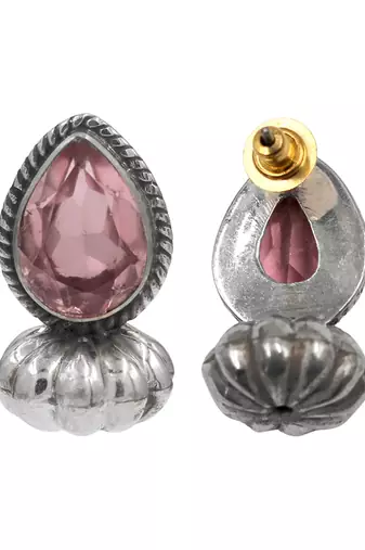 Silver plated pink stone stud earrings