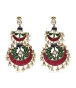 Gold plated red green stones chandbali earrings