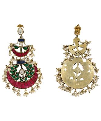 Gold plated red green stones chandbali earrings 3