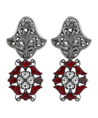 Silver plated red stone drop earrings 1