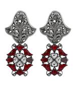 Silver plated red stone drop earrings