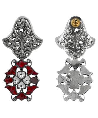 Silver plated red stone drop earrings 3