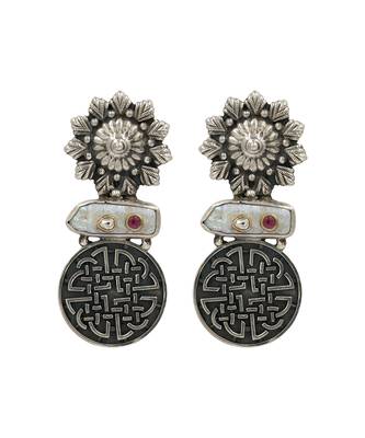 Silver plated black stone drop earrings 1