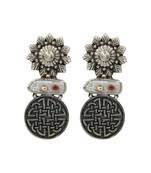 Silver plated black stone drop earrings