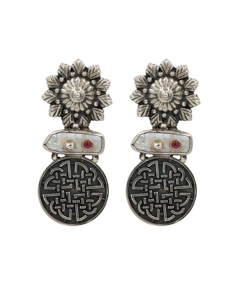 Silver plated black stone drop earrings