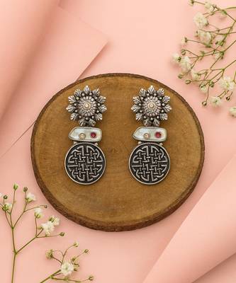 Silver plated black stone drop earrings 2