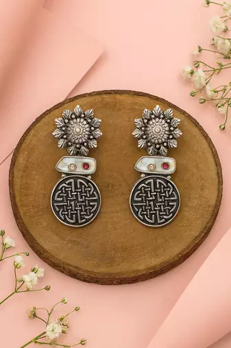 Silver plated black stone drop earrings