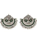 Silver plated green stone chandbali earrings