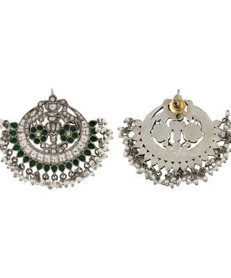 Silver plated green stone chandbali earrings 3