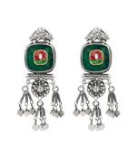 Silver plated green stone dangler earrings