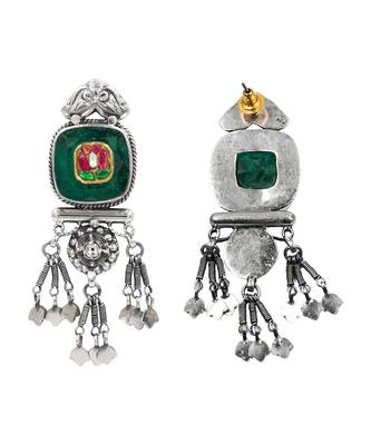 Silver plated green stone dangler earrings 3