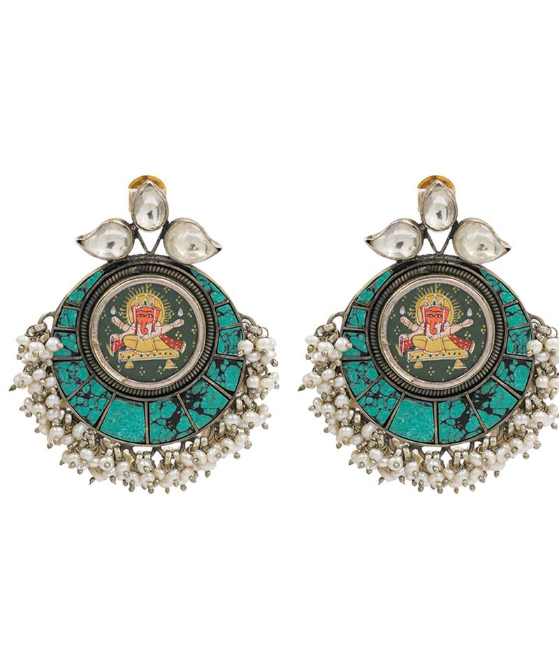 Silver plated turquoise blue dangler earrings