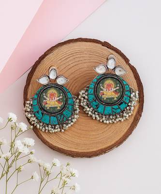 Silver plated turquoise blue dangler earrings 2