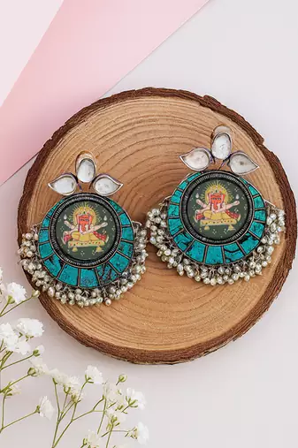 Silver plated turquoise blue dangler earrings