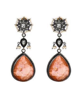 Silver plated orange peach stone dangler earrings 1