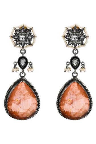 Silver plated orange peach stone dangler earrings
