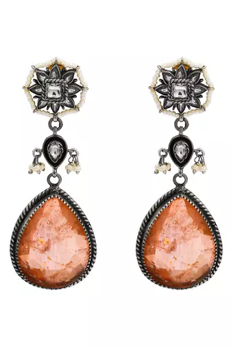 Silver plated orange peach stone dangler earrings