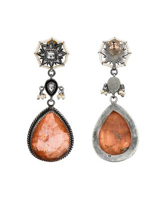 Silver plated orange peach stone dangler earrings 3