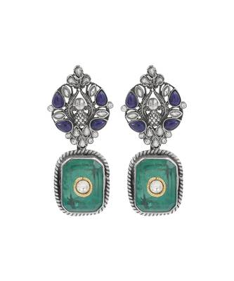Silver plated green stone dangler earrings 1