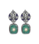 Silver plated green stone dangler earrings