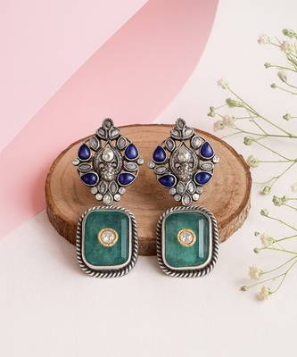 Silver plated green stone dangler earrings 2