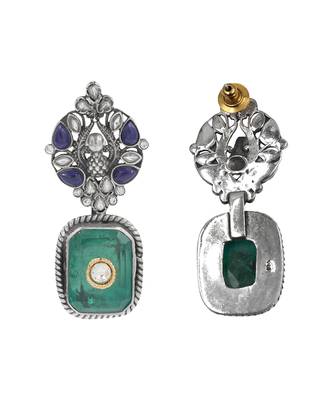 Silver plated green stone dangler earrings 3