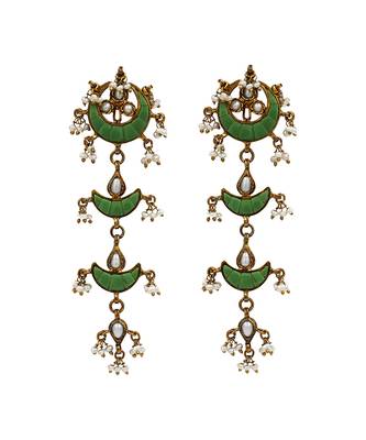 Gold plated green stones dangler earrings 1