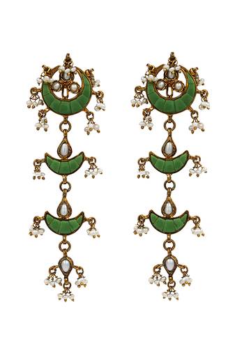 Gold plated green stones dangler earrings