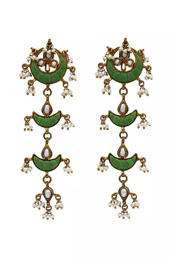 Gold plated green stones dangler earrings