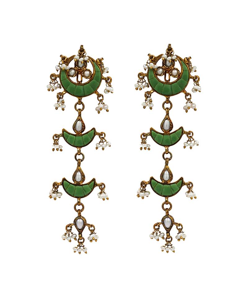 Gold plated green stones dangler earrings