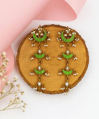 Gold plated green stones dangler earrings 2