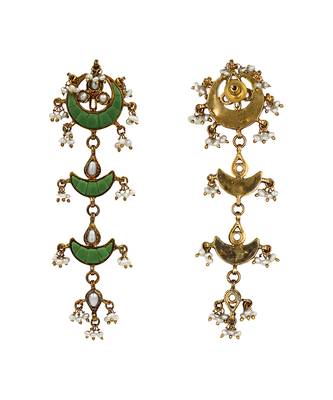 Gold plated green stones dangler earrings 3