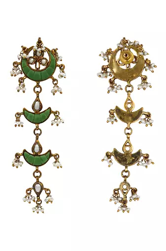 Gold plated green stones dangler earrings