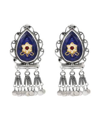 Silver plated blue stone kundan dangler earrings 1