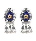 Silver plated blue stone kundan dangler earrings