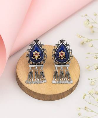Silver plated blue stone kundan dangler earrings 2