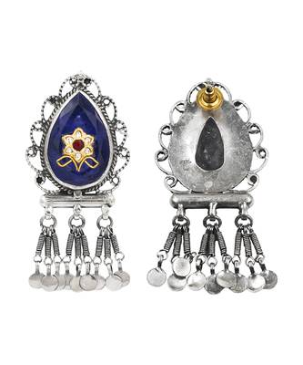 Silver plated blue stone kundan dangler earrings 3