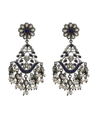 Silver plated blue stone dangler earrings 1
