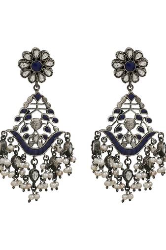 Silver plated blue stone dangler earrings