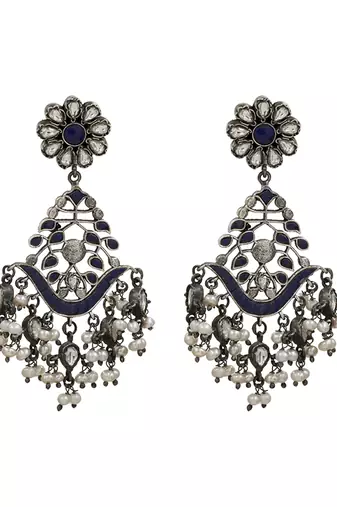 Silver plated blue stone dangler earrings