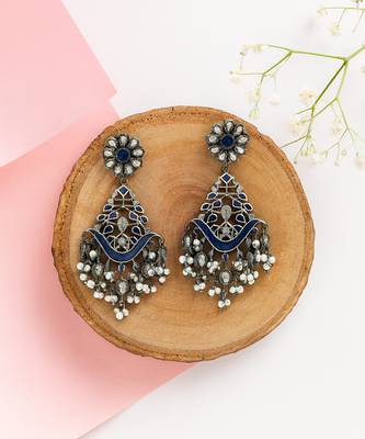 Silver plated blue stone dangler earrings 2