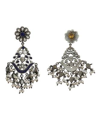 Silver plated blue stone dangler earrings 3